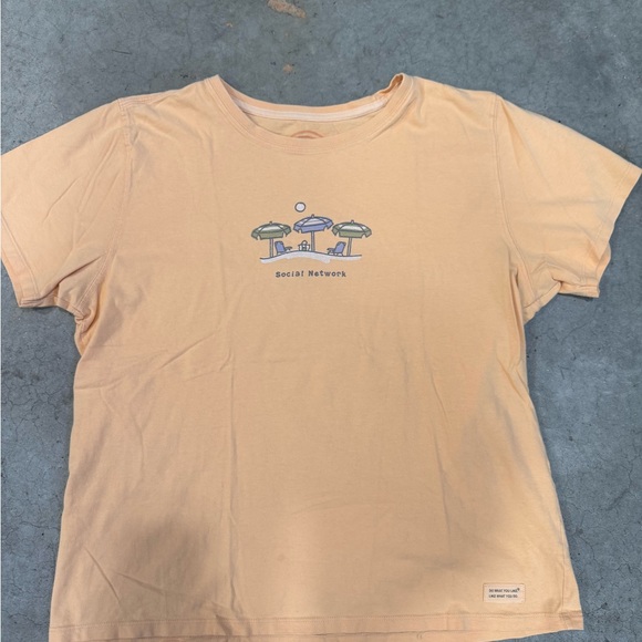 Life Is Good Tops - Life Is Good Tan Short Sleeve Tee with Beach Graphic